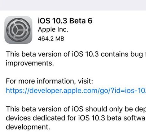 ios10.3 beta6开发者预览版下载正式版