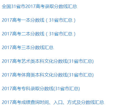 2017各省录取分数线排名完整版下载