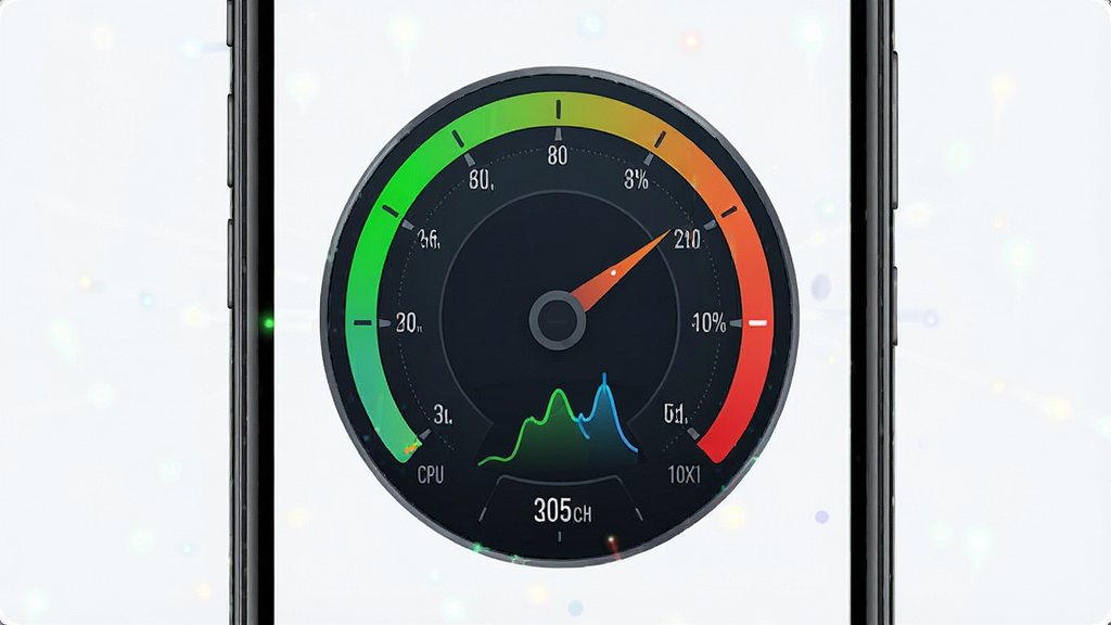 һ��չʾ��׿iOS���������Ż�����Դ���ȹ��ܵ�ͼƬ������������һ���ֻ���Ļ����ʾCPU���ڴ�ռ���ʵ��Ǳ���ͼ��������Ϊ�����Ǳ�����ʽ�����Ϊ�Ƽ����ݿ��ӻ��磬ϸ�ڰ�����ɫ����ɫ�Ľ���ָʾ�������ְٷֱȡ���̬���ߣ������������ɾ��޶���Ԫ��