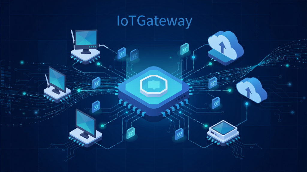 �������ơ�IoTGateway������չʾ������Ϊ����ɫ�Ƽ������������������ݹ��ߣ�������һ�����������������ͼ�꣬��Χ�����Ÿ����豸ͼ������ƽ̨ͼ�꣬���ñ�ƽ��ʸ�����ϸ�ڰ��������ߡ����ݰ���㡢΢���ĵ�·��������������������ɾ����޶���Ԫ��