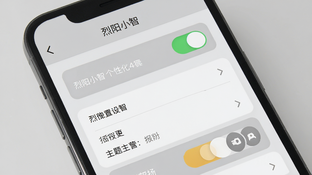 烈阳小智个性化设置界面图,画面展示手机屏幕内烈阳小智的设置页面,包含开关按钮、选项列表和主题切换入口,顶部显示“烈阳小智”字样,背景为素雅浅灰色,整体布局清晰,风格干净利落,细节上突出交互控件与文字层次,画质清晰,无多余元素