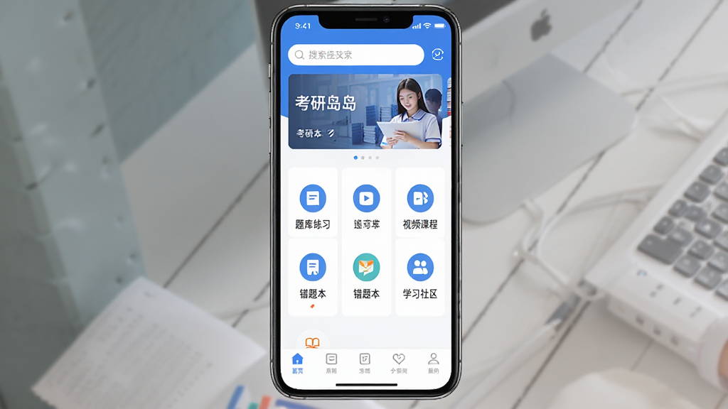 ���е�APP������չʾ���ֻ���Ļ�г��ֿ��е�Ӧ����ҳ���Ϸ�����������ֲ�ͼ���в�Ϊ����ͼ����󣬰��������ϰ����Ƶ�γ̡����Ȿ��ѧϰ��������ڣ��ײ����������������岼�ּ����ˬ��ɫ������ɫ�Ͱ�ɫΪ��������ִ���ƽ����ϸ�ھ��£������������ɾ��޶���Ԫ��