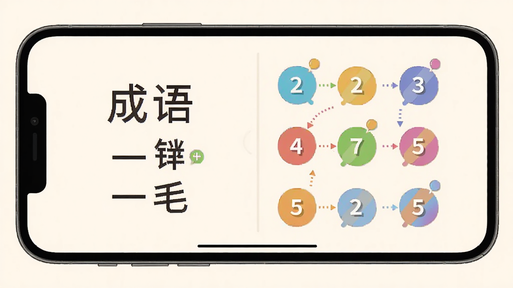 一部手机横屏展示九牛一毛应用内的数字谜题解析页面,页面左侧为成语原文,右侧为分步骤的数字推导图示,数字用彩色气泡标注,背景为暖白色,界面排版整齐,扁平化UI风格,细节清晰,画质干净,无多余元素