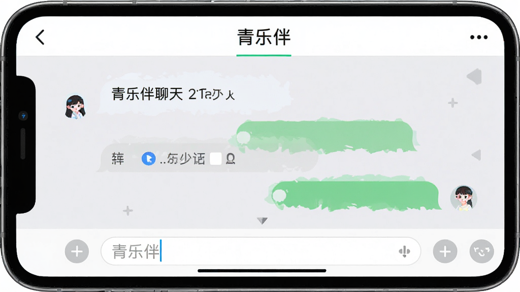青乐伴聊天界面,画面中显示聊天气泡与输入框,顶部有青乐伴名称,背景为浅灰色,风格简约现代,细节清晰,画质干净,无多余元素