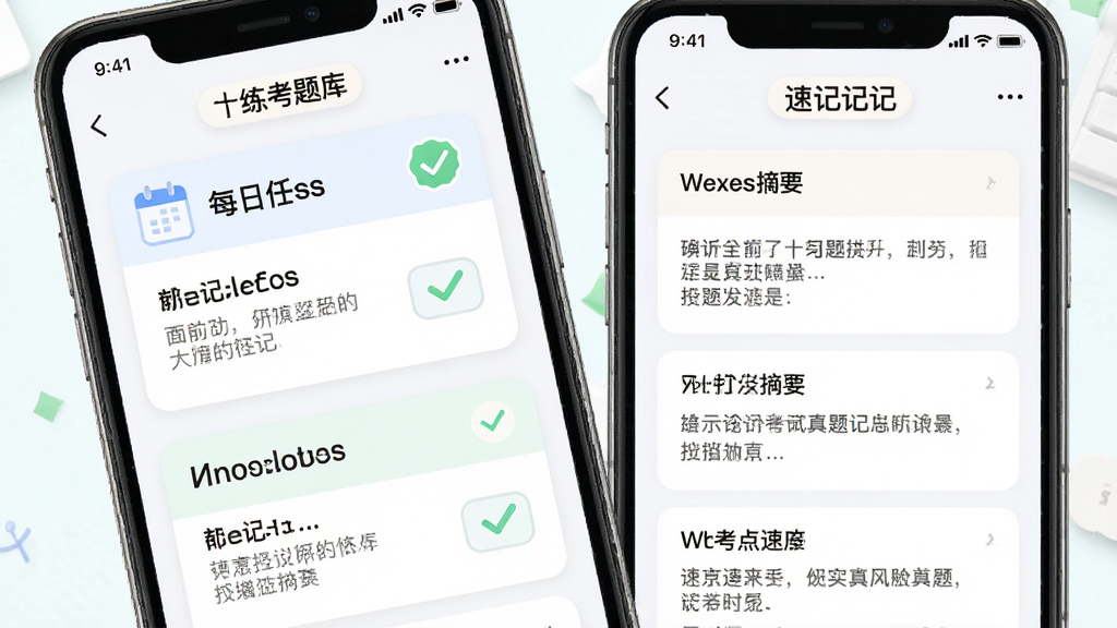 ��������������ÿ��һ���뿼���ټǽ���ͼ������չʾ�ֻ���Ļ��ÿ������Ƭ���ټǿ�Ƭ�б�������Ϊ��Ƭʽ�Ű棬���Ϊ����ǳɫѧϰӦ�ý��棬ϸ�ڰ�������ͼ�ꡢ�򿨱�ǡ�֪ʶ��ժҪ���֣����ʸ��壬�ɾ����޶���Ԫ��