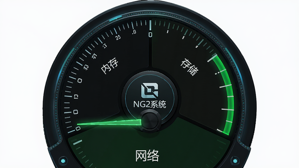 ����չʾһ��Բ���Ǳ��̽��棬�Ǳ��̷�Ϊ���������ֱ��ע�洢���ڴ桢���磬ָ��ָ����ɫ��ȫ�����Ǳ���������ʾ��NG2ϵͳ��ͼ�꣬����Ϊ���жԳƣ����Ϊ��ɫ�Ƽ��磬ϸ�ڰ����̶��ߺͷ����Ե����������������ɾ����޶���Ԫ��
