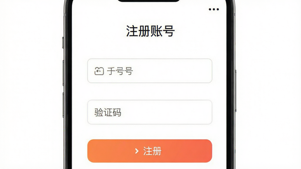 手机应用“星音在线”注册界面,画面中显示手机号输入框、验证码输入框、注册按钮,顶部有“注册账号”字样,背景为白色,风格为简洁表单设计,细节包含输入框、按钮、图标,画质清晰,干净,无多余元素