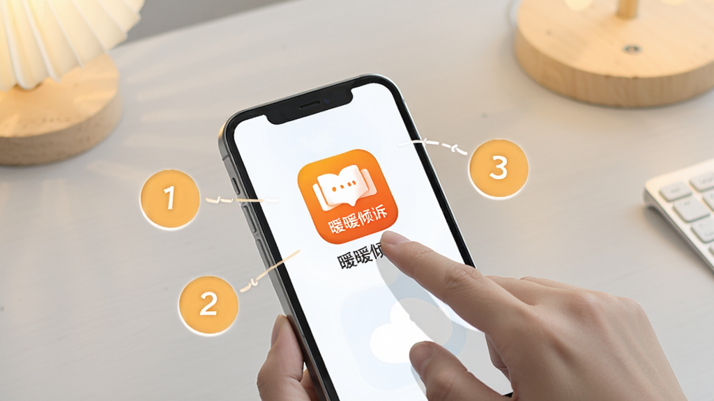 一张手机应用使用教程示意图,画面中有一部手机和一只手正在点击屏幕上的