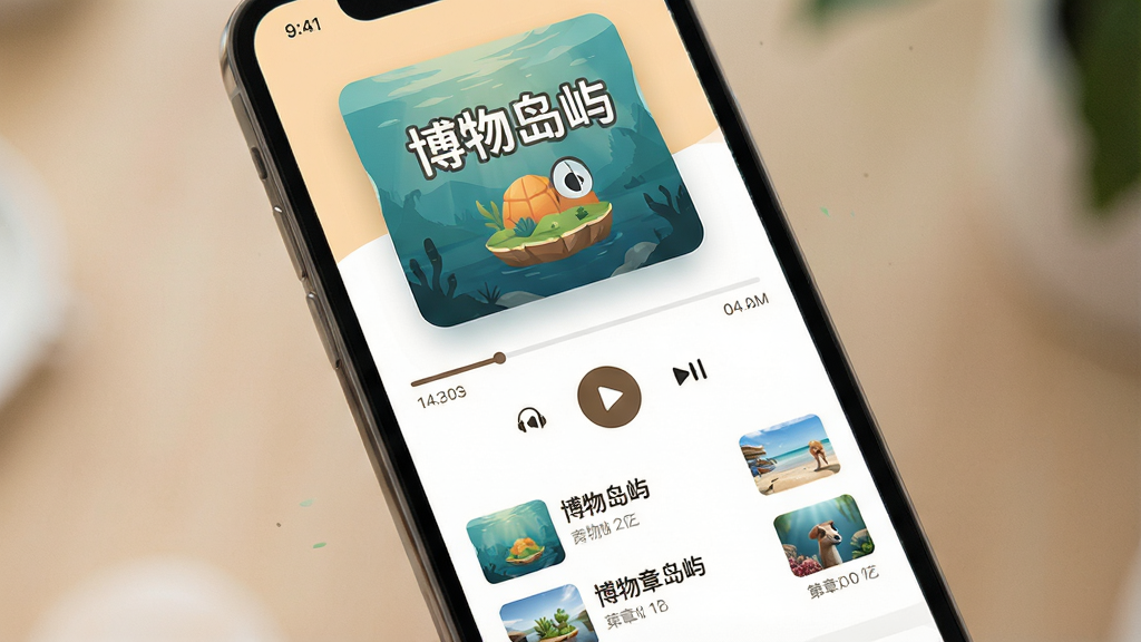 一张手机屏幕展示音频播放界面,画面主体是名为