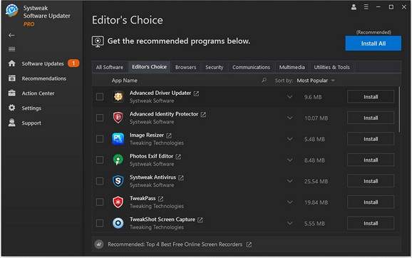 Systweak Software Updater(软件更新软件) 扫描结果列表与批量更新操作演示