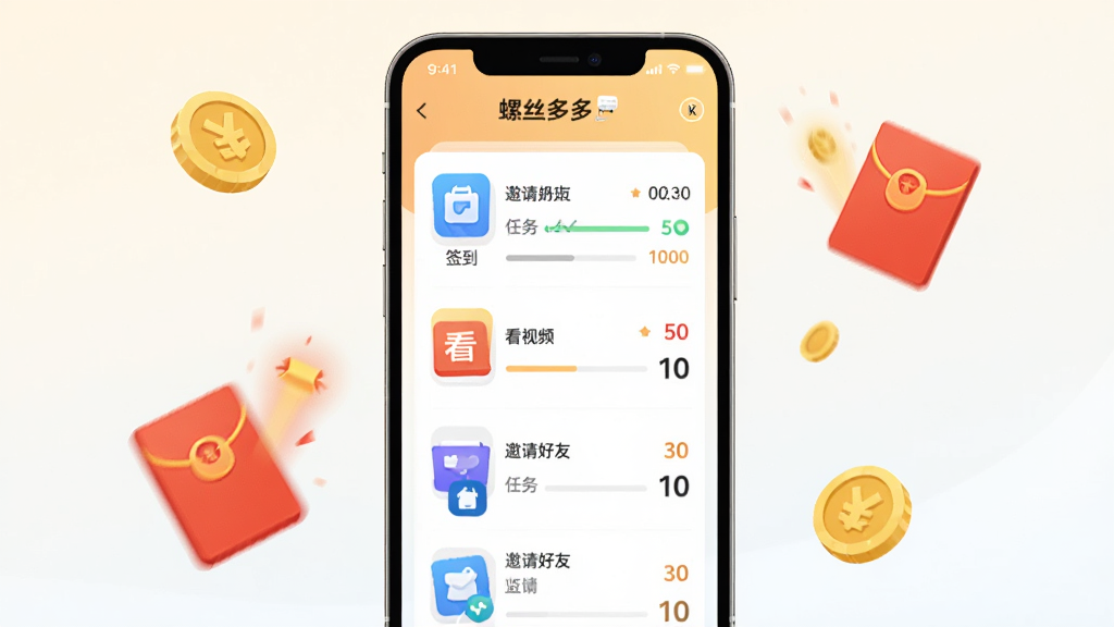 ��˿���׬Ǯ����ҳ�棬����չʾ��˿���APP�������б����棬����ǩ��������Ƶ��������ѵ�����ͼ�꣬�Ա��н�Һͺ������Ч����������ǳɫ���䣬����Ϊ�ֻ���Ļ����չʾ�����Ϊ��ƽ��UI��ƣ�ϸ�ڰ�������������ͽ�����ֵ�����������ɾ����޶���Ԫ��