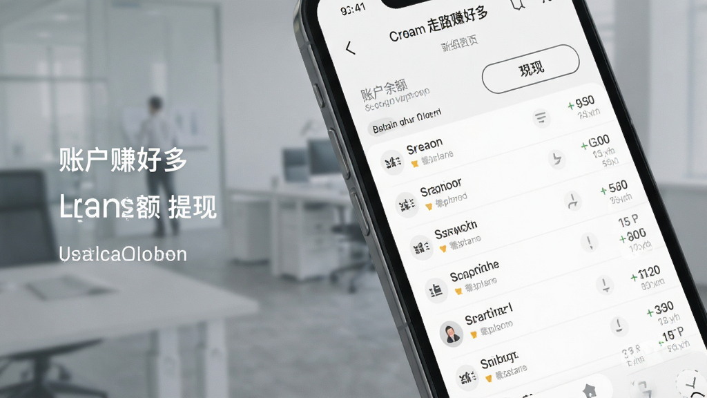 走路赚好多 提现页面 账户余额 提现按钮 明细列表 手机界面 浅色背景 商务简约风格 高清画质