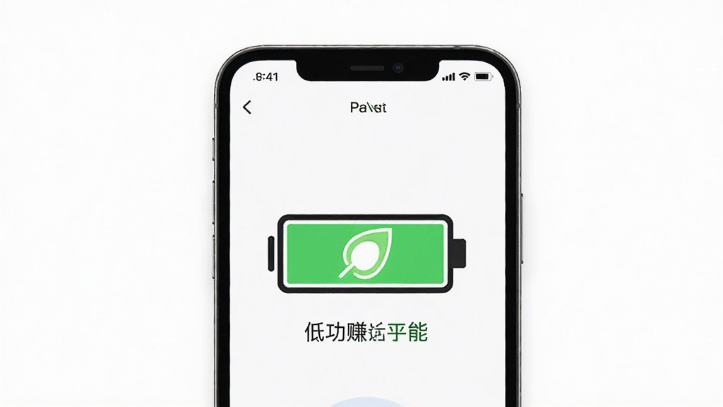 走路赚好多 低功耗运行示意 手机电池图标 绿色节能标识 后台管理界面 极简风格 白色背景 高清画质