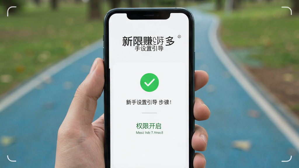 走路赚好多 新手设置引导 权限开启界面 手机屏幕 步骤提示 绿色勾选图标 简洁排版 高清画质