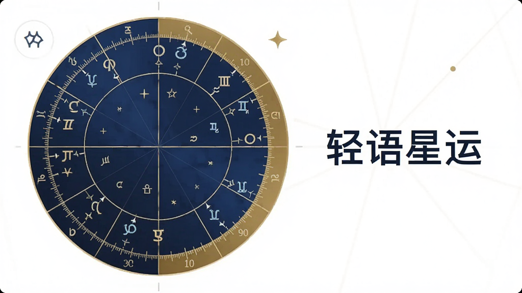 一张简洁的星盘图表界面截图,圆盘上有十二宫位和行星符号,旁边有