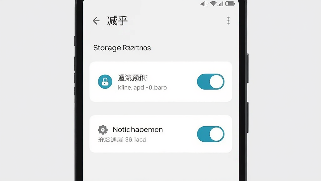 画面主体是“减乎”应用在安卓手机上的权限设置界面截图风格插画,展示存储权限和通知权限的开关按钮被点亮,布局为手机界面居中,排版清晰,风格为扁平化UI示意图,细节包括权限图标和文字标注,背景为浅灰色,画质清晰,干净无多余元素。