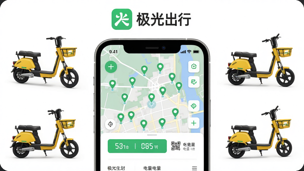 �������APP����չʾͼ������Ϊһ�������ֻ���Ļ����ʾ������й����綯����ͼ�ҳ�ҳ�棬��Χ���Ƽ�����ɫ�����綯��������Ϊ�����ֻ���ͼ�������೵��Сͼ���Ű�������½ṹ�Ϸ�Ϊ����Logo�·�Ϊ���ܽ���չʾ�����Ϊ���¿Ƽ��磬ϸ�ڰ�����ͼ�ϵĳ���ͼ�ꡢɨ�밴ť��������ʾ�������ʸ���ɾ��޶���Ԫ��