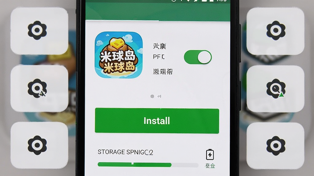 一部安卓手机屏幕显示米球岛的安装界面,画面中有