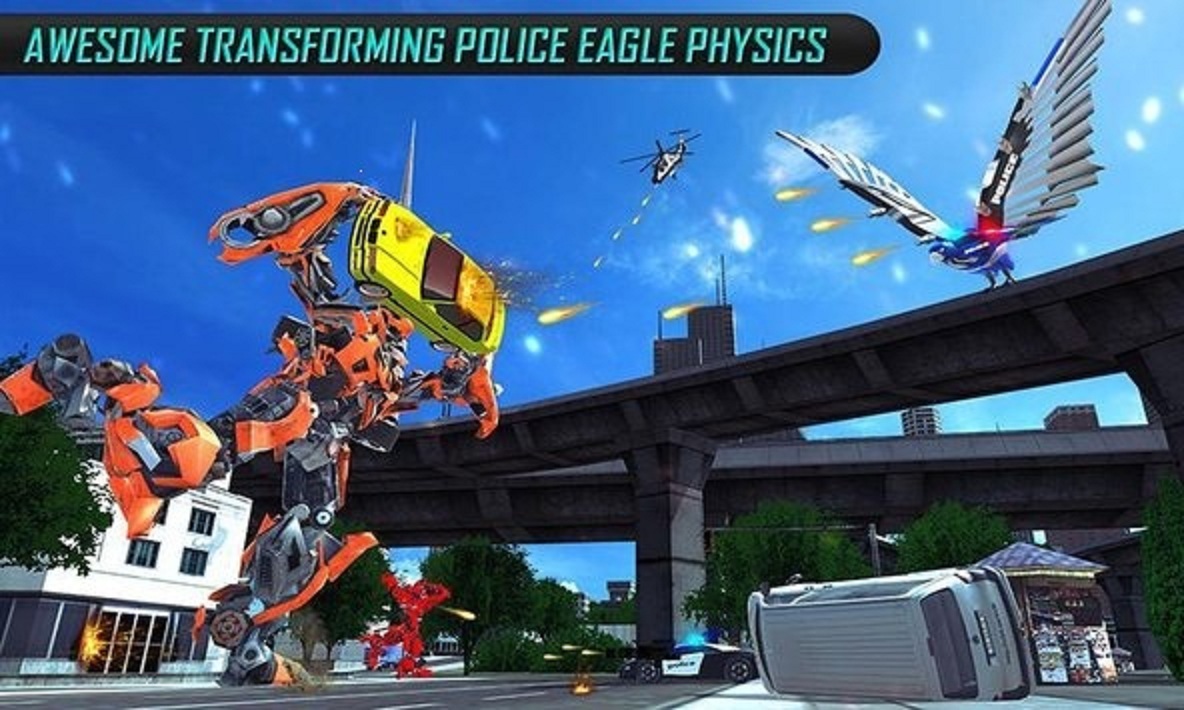 机器人汽车城市英雄之战(Flying Grand Police Car) 警车变形机器人战斗特写