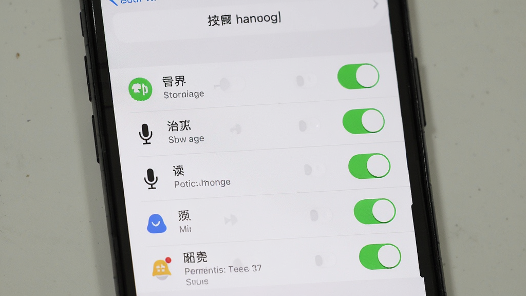 天天听读安装设置示意图,主体为手机屏幕显示权限设置页面,布局为纵向列表排列权限开关,排版清晰,风格为系统原生设置界面,细节包括存储、麦克风、通知权限图标,画质高清,干净,无多余元素