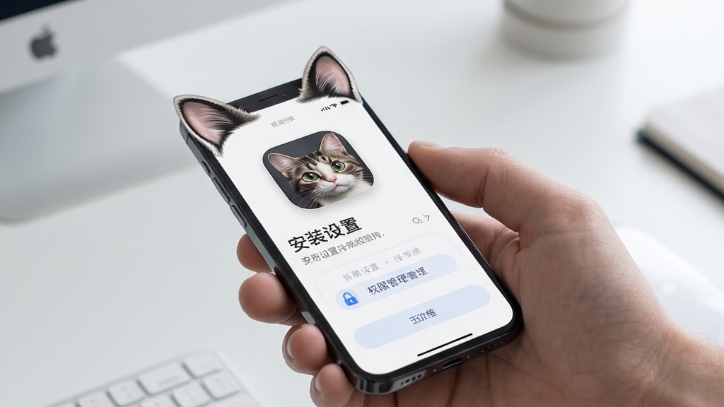 猫耳洞 手机应用 安装设置 权限管理 界面展示 现代风格 高清画质 干净 无多余元素