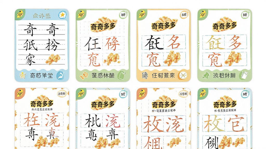 奇多作业纸软件内页展示,画面中央是多个作业纸模板的缩略图卡片,包括控笔练习和汉字描红,布局采用网格排列,排版整齐,风格为清新教育风,细节有彩色的小图标和文字说明,画质清晰,干净,无多余元素