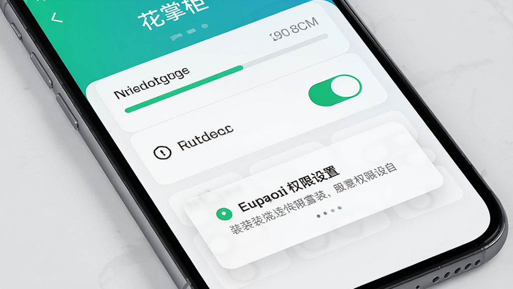 主体是花掌柜软件的手机安装与权限设置界面,布局为手机屏幕特写,排版简洁,风格为写实科技风,细节包含安装进度条、权限开关、提示弹窗,画质高清,干净,无多余元素