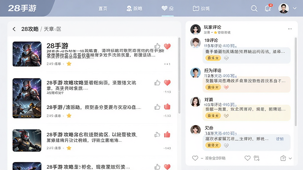 一个游戏攻略社区界面展示图,主体为