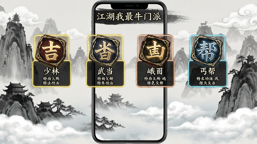 ��������ţ����ѡ����棬����Ϊ�ֻ���Ļ���沼�֣���Ļ���г����֡��䵱����ü��ؤ�������ͼ�������ƣ�ÿ�������·���ע��ɫ�������ͣ�����Ϊˮīɽ�����ƺ������Ϊ����������Ϸ���棬ϸ�ڰ������ɻ�����ѡ�и����߿򣬻��ʸ��壬�ɾ����޶���Ԫ��