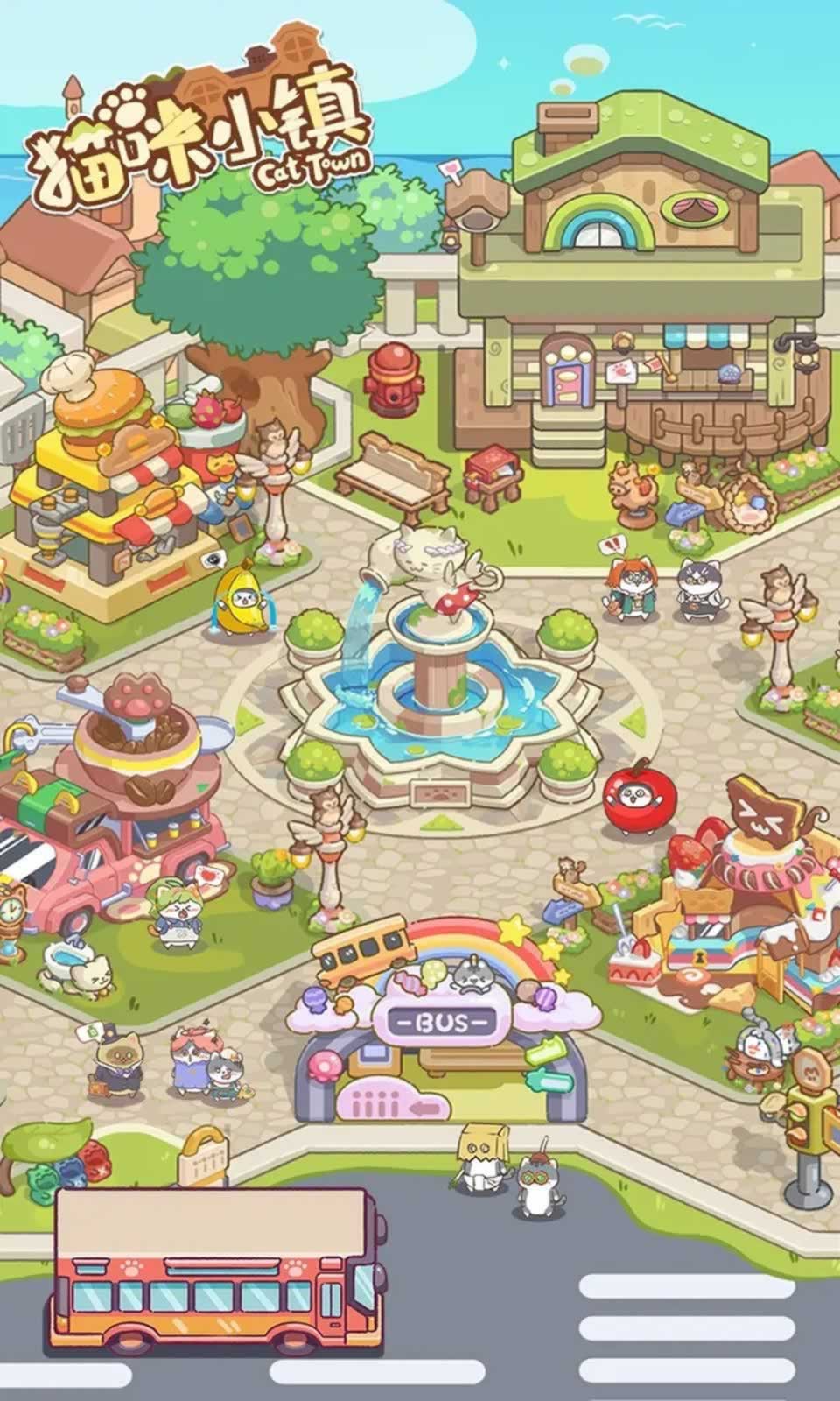 闲置猫咪小镇治愈日常游戏界面猫咪小镇全景图