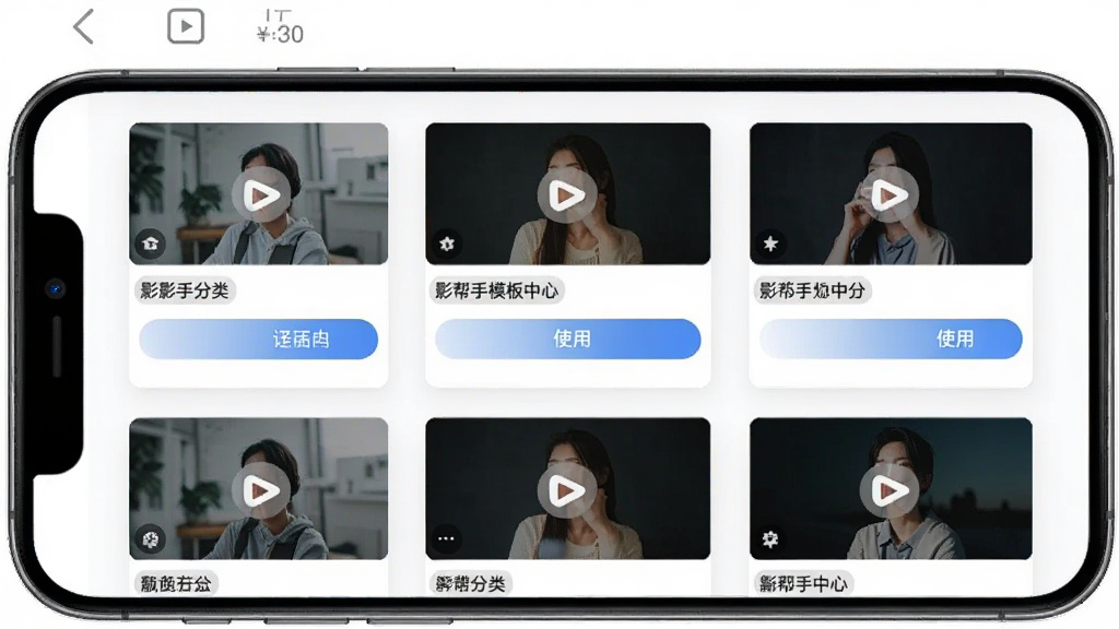 Ӱ����ģ�����Ľ��棬����Ϊ�ֻ���Ļ��ʾ�����Ƶģ������ͼ������Ϊ�������У��Ű����룬���Ϊ����������ϸ�ڰ���ģ����桢�����ǩ��ʹ�ð�ť�����ʸ��壬�ɾ����޶���Ԫ��