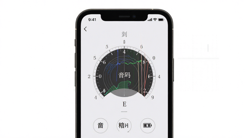 古筝调音器大师简洁界面与低资源占用特点展示,主体为手机屏幕显示极简调音界面,布局为居中,排版干净,风格为素雅极简风,细节包含调音表盘、音名文字、电池与网络状态图标,画质清晰,干净,无多余元素
