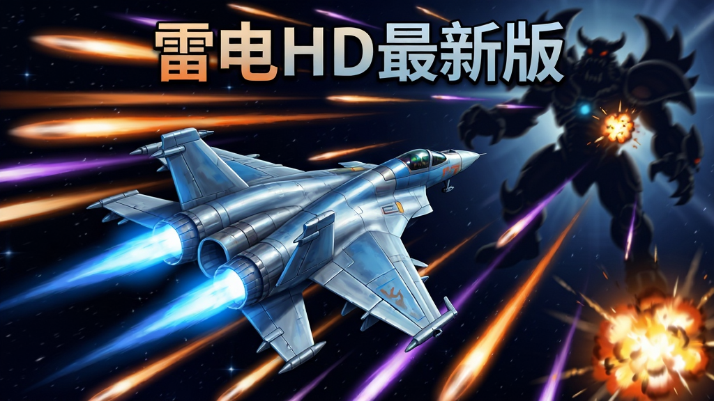 画面主体为一架银蓝色科幻战机在深邃星空中高速飞行,周围环绕密集的橙色与紫色弹幕轨迹,布局采用对角线构图突出速度感,排版上方居中放置游戏标题文字