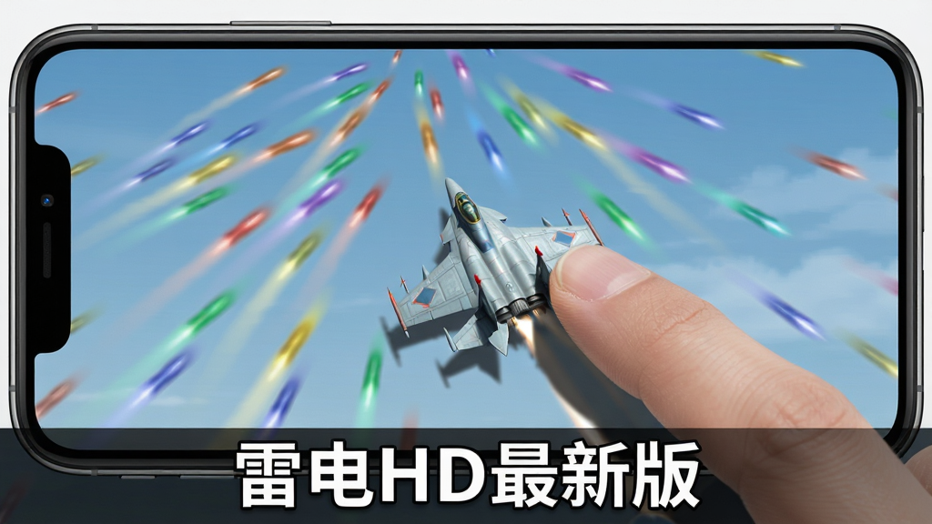 画面主体为一只手指在手机屏幕上拖动战机躲避彩色弹幕,布局采用第一人称视角特写,排版底部居中放置文字