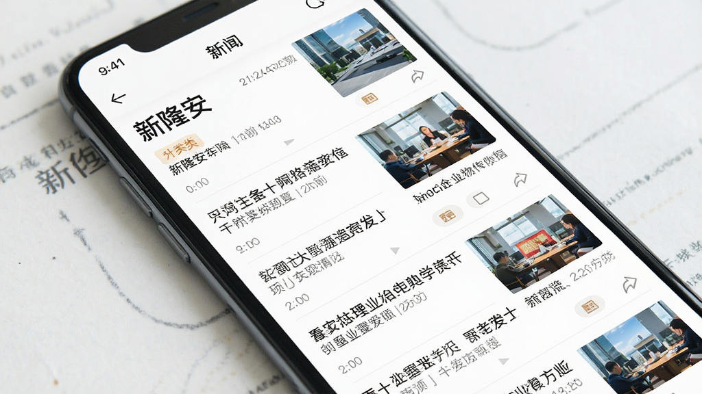 一张新闻资讯类APP内容展示页面的图片,画面主体为一部智能手机,屏幕上显示着