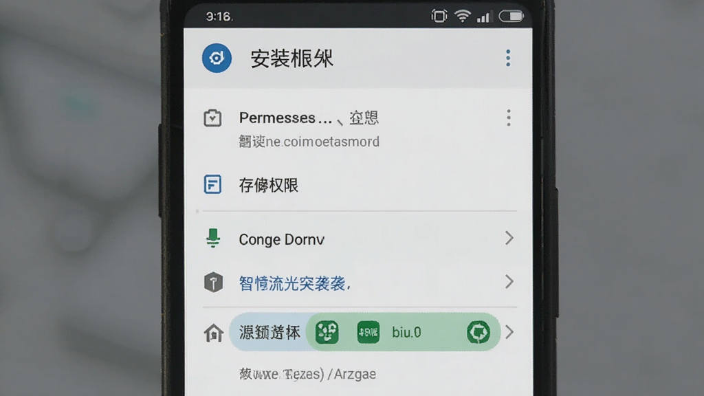 展示智力流光突袭在手机上的安装权限设置界面,画面中显示安卓系统的应用权限管理页面,突出存储权限选项,整体风格简洁清晰,适合作为教程配图。