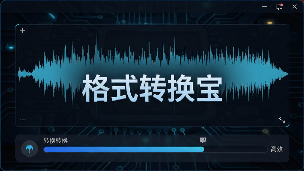 一张展示格式转换宝音频转换界面的图片,画面中显示音频波形图与转换进度条,界面中央有“格式转换宝”字样,背景为深色科技风格,突出转换过程的高效与专业感,画质锐利,细节丰富,无多余装饰