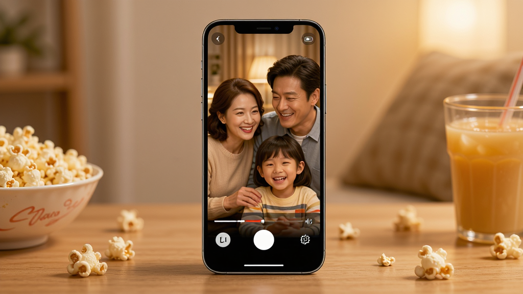 һ���ֻ���Ļ�в����ż�ͥ�̾续�棬�������ֻ�����ܰ�ļ�ͥ���գ�����Ϊ�ֻ����з�����ľ�����棬�Ű�Ϊ���溣����񣬷��Ϊ�ִ���Լ�Ƽ��У�ϸ�ڰ����ֻ���Ļ�е�Ц������Χɢ��ı��׻������ϡ�ůɫ�����������ʸ��壬�ɾ���ˬ���޶���Ԫ�ء�