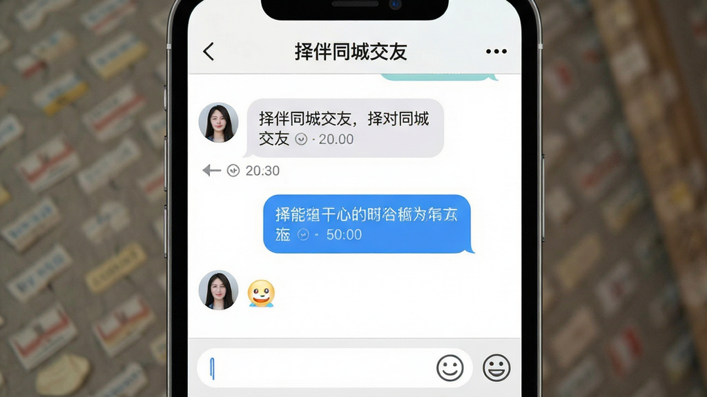 手机聊天界面展示对话气泡与表情面板,