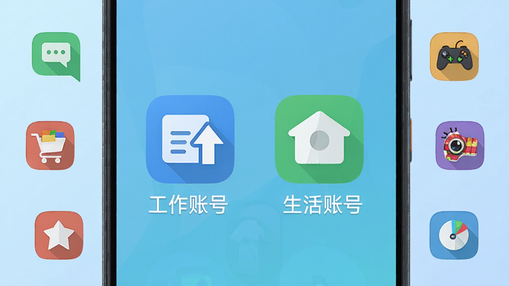 一部安卓手机屏幕中央显示两个相同的应用图标并排排列,左侧图标标注