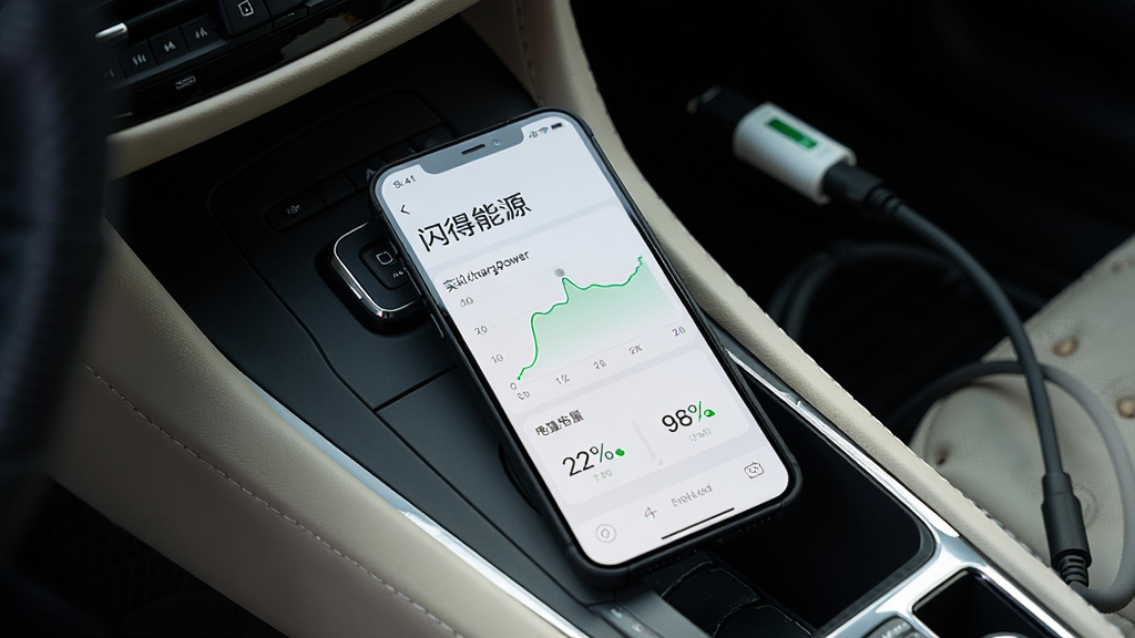 一部手机放在汽车中控台旁,手机屏幕显示