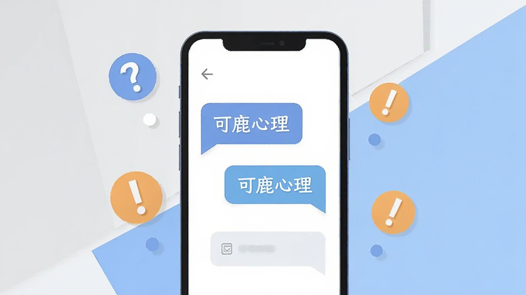 可鹿心理用户问答场景图,画面中央一部手机显示问答对话气泡,气泡中有“可鹿心理”字样,手机周围有问号和感叹号图标,背景为浅灰色和淡蓝色几何色块。风格扁平化,排版整齐,细节清晰,画质高清,画面干净无多余元素。