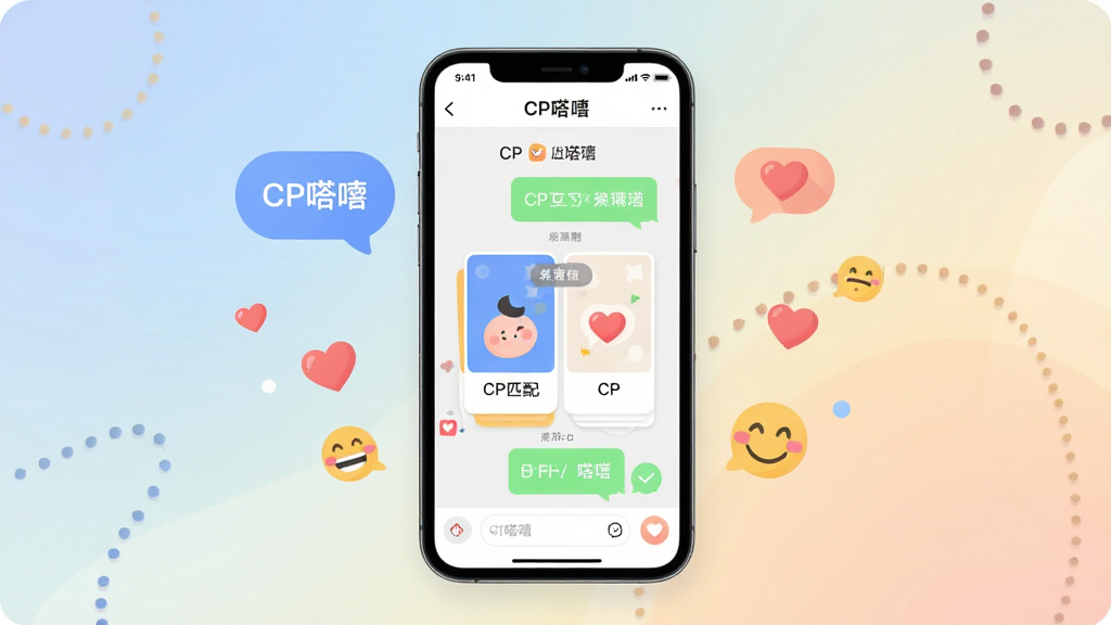 ����Ϊһ�����������ֻ�����Ļ����ʾCP������������������CPƥ�俨Ƭ�����ֲ��þ��й�ͼ���ֻ�����Ư���ŶԻ����ݡ����ĺ�Ц��ͼ�꣬�Ű������죬���Ϊ�ִ���ƽ���廭��ϸ�ڰ�����͵Ľ��䱳����Բ���ͼ��������Ľ������֡�CP����������ʸ��壬�ɾ����޶���Ԫ�ء�