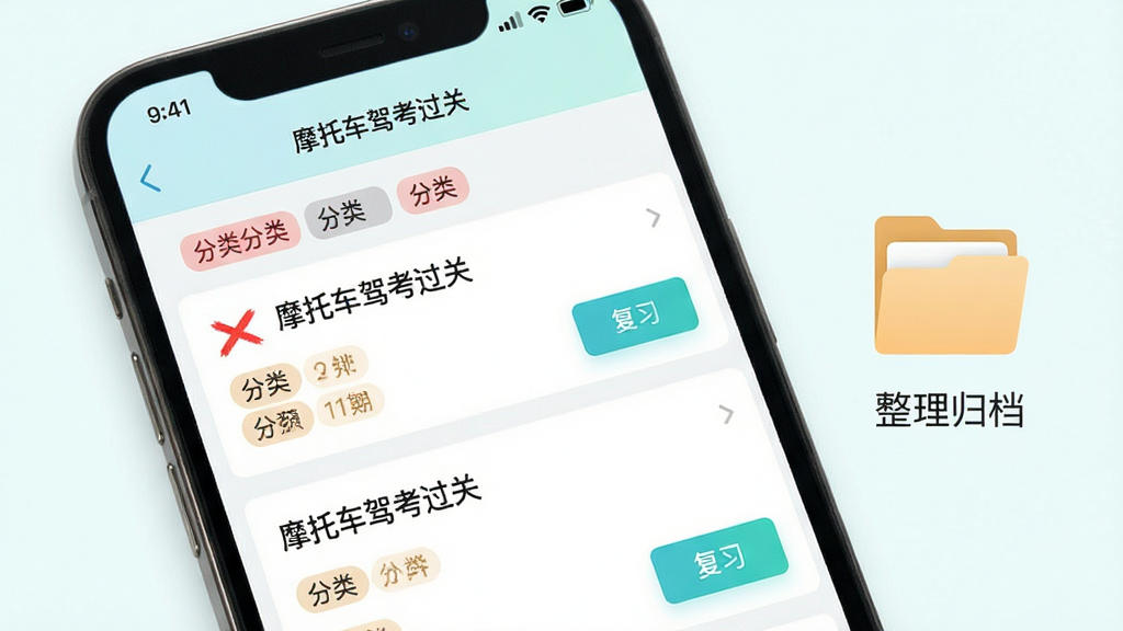 �ֻ���Ļչʾ��Ħ�г��ݿ����ء�App�Ĵ��Ȿҳ�棬��Ļ���г�������⼰�����ǩ���Ա��������鵵���ļ���ͼ�꣬���Ϊ����ǳɫϵ������Ϊ���½ṹ���Ű�������ϸ�ڰ�����ɫ�����ǡ������ǩ����ϰ��ť�����ʸ��壬�ɾ����޶���Ԫ��