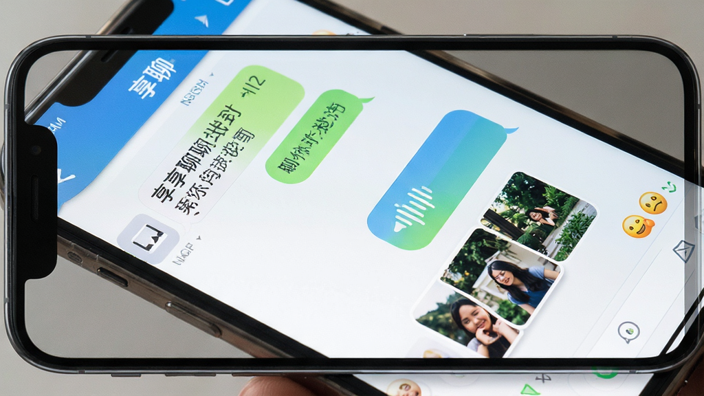 一张手机聊天界面截图风格的图片,屏幕中展示享聊的聊天窗口,包含文字气泡、语音条、图片缩略图和表情图标,界面配色清爽,布局整齐,风格写实,细节丰富,画质清晰,无多余元素