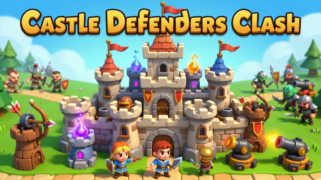 һ����Castle Defenders Clash��ϷΪ����������廭������������һ����ΰ�Ŀ�ͨ���Ǳ����Ǳ����ܲ����˹�������ħ��������̨�ȷ�����ʩ���Ǳ�ǰ���пɰ���Ӣ�۽�ɫ����ָ����ս��Զ���ǳ�Ⱥ�ĵ������ڽ��������岼�ֲ������ҶԳƹ�ͼ���Ű��Ϸ������ռ������Ϸ�������֣����Ϊ�������޵�ŷ����ͨ��Ⱦ��ϸ�ڰ����Ǳ�שǽ��������¥�ϵ�����Ʈ����Ӣ�۵ķ���װ���͵��˵Ķ������ͣ�����������ɫ�ʱ������ɾ����࣬�޶�������Ԫ��
