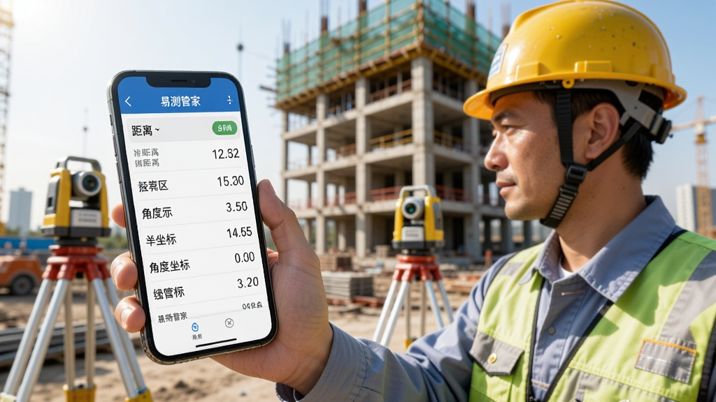一位工程师站在建筑工地旁,手持手机打开