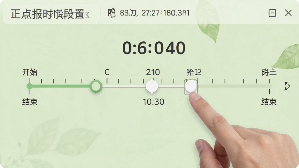 ���㱨ʱʱ�����ý��棬��������һ��ʱ���ᣬ�������˿�ʼʱ��ͽ���ʱ�䣬�û������϶������������ʱ�Σ�����Ϊ����ɫ�����������Ȼ�������������ɾ��޶���Ԫ��