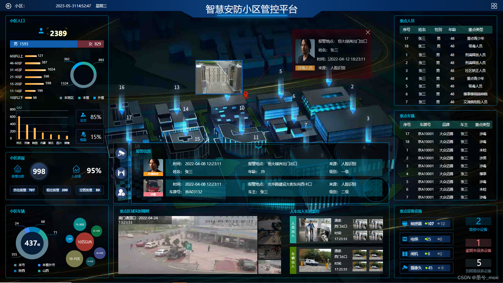 思安智云智慧安防云平台后台操作界面与手机端预览截图