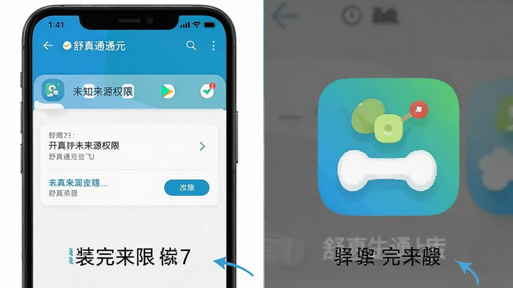 舒真通元在安卓手机上的安装步骤示意图,画面展示手机设置界面中开启未知来源权限的步骤,以及安装完成后的应用图标,风格简洁明了,标注清晰,画质高清,无多余装饰